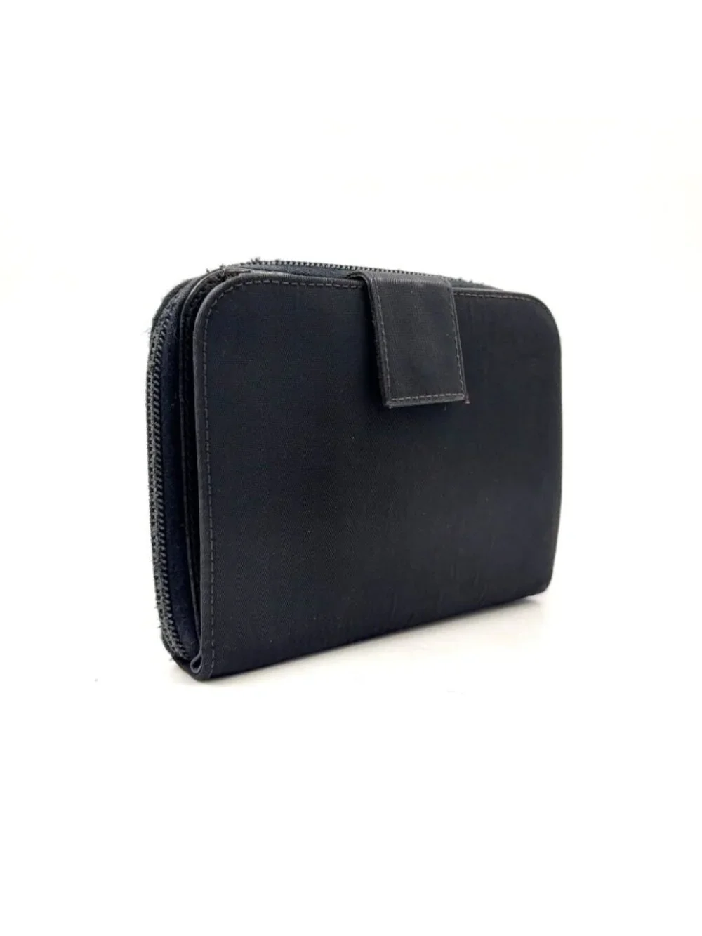 Prada Zip Around Leather Nylon Black Wallet Silver